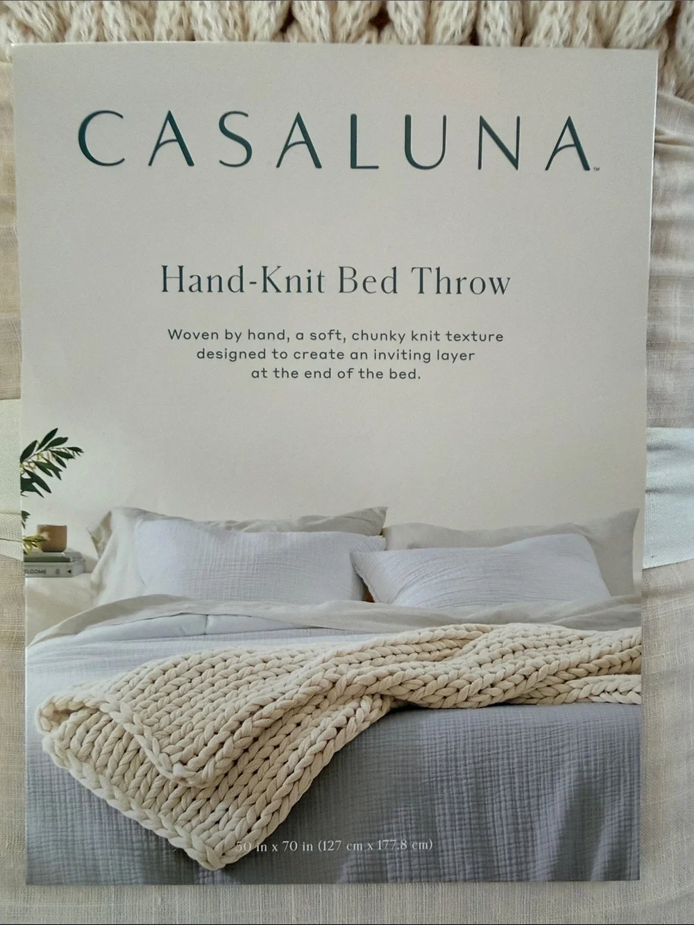 Casaluna Chunky Hand-Knit Throw in Cream